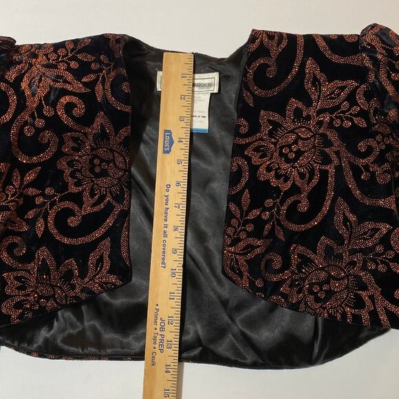 Vintage Women's Jacket Size 10 Black Metallic Glitter Bolero Crop Holiday Velvet - Picture 6 of 12